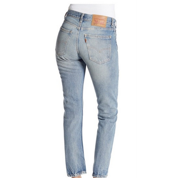 Levi Women 505C Cropped High Rise Medium Blue Wash Jeans Size 26 - Picture 2 of 2